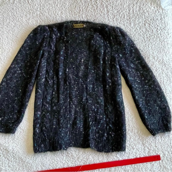 Handknit in Ireland Open Front Wool Mohair Blend Black Women's Cardigan - Picture 5 of 10